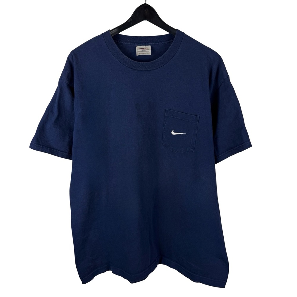 Vintage 90s Nike Micro Swoosh Front Pocket White Tag Blue Shirt Size XL